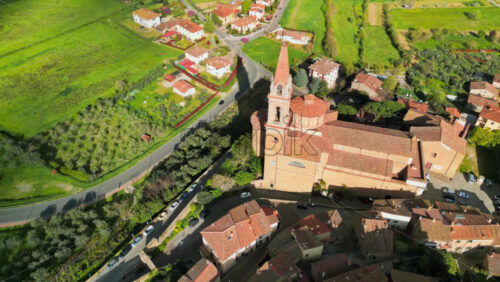 Aerial drone view of the Castiglion Fiorentino small, walled city in eastern Tuscany, Italy - Starpik Stock