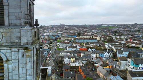 Aerial drone view of the St Anne’s Church Shandon Bells and Tower - Starpik Stock