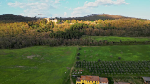 Aerial drone view of the Valdorcia region in Tuscany, central Italy - Starpik Stock