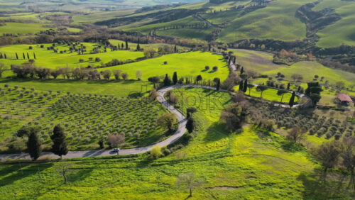 Aerial drone view of the Valdorcia region in Tuscany, central Italy - Starpik Stock