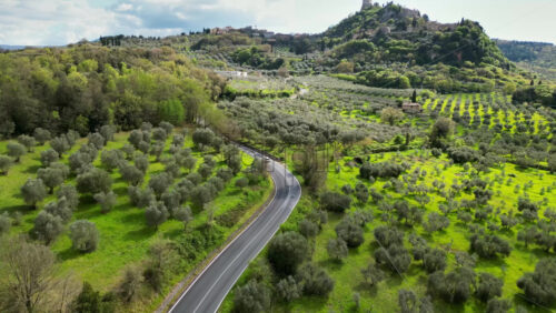 Aerial drone view of the Valdorcia region in Tuscany, central Italy - Starpik Stock