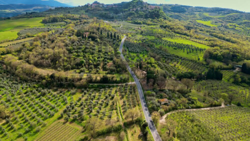 Aerial drone view of the Valdorcia region in Tuscany, central Italy - Starpik Stock