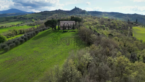 Aerial drone view of the Valdorcia region in Tuscany, central Italy - Starpik Stock