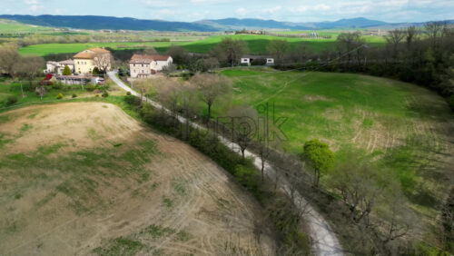 Aerial drone view of the Valdorcia region in Tuscany, central Italy - Starpik Stock