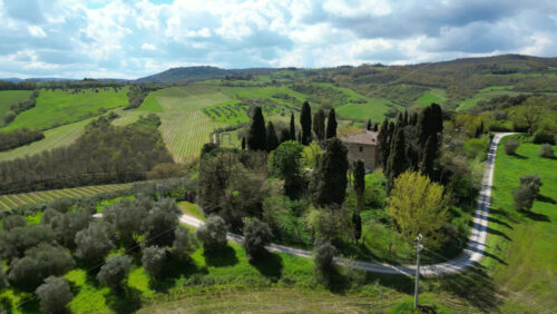 Aerial drone view of the Valdorcia region in Tuscany, central Italy - Starpik Stock