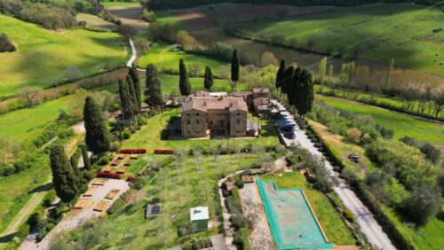 Aerial drone view of the Valdorcia region in Tuscany, central Italy - Starpik Stock