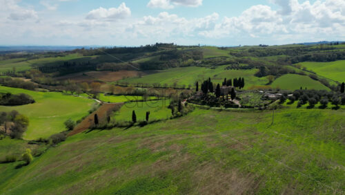 Aerial drone view of the Valdorcia region in Tuscany, central Italy - Starpik Stock