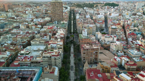 Aerial drone view of the buildings in Valencia, Spain in daylight - Starpik Stock