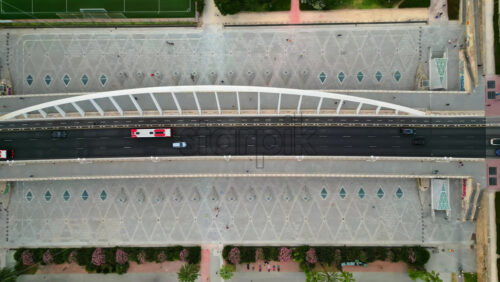 Cars and public transportation moving on the Exhibition Bridge in Valencia, Spain - Starpik Stock