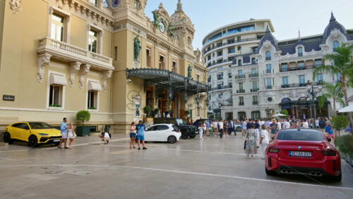 Video - Monte Carlo, Monaco - October 4, 2024: People walking through the courtyard of the Monte-Carlo Casino