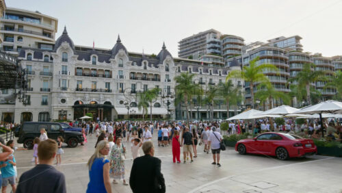 Video - Monte Carlo, Monaco - October 4, 2024: People walking through the courtyard of the Monte-Carlo Casino