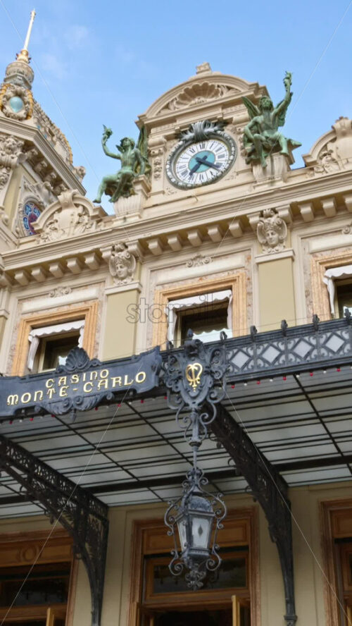Video - Monte Carlo, Monaco - October 4, 2024: View of the facade of the Monte-Carlo Casino. Vertical