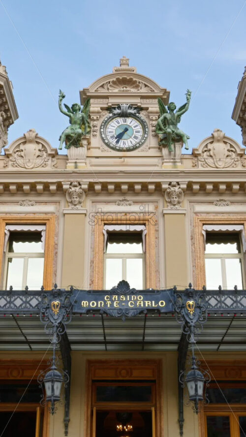 Video - Monte Carlo, Monaco - October 4, 2024: View of the facade of the Monte-Carlo Casino. Vertical