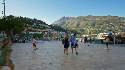 Video - Menton, France - September 4, 2024: People walking on the streets near the beach