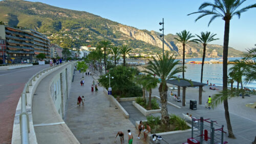 Video - Menton, France - September 4, 2024: People walking on the coastline