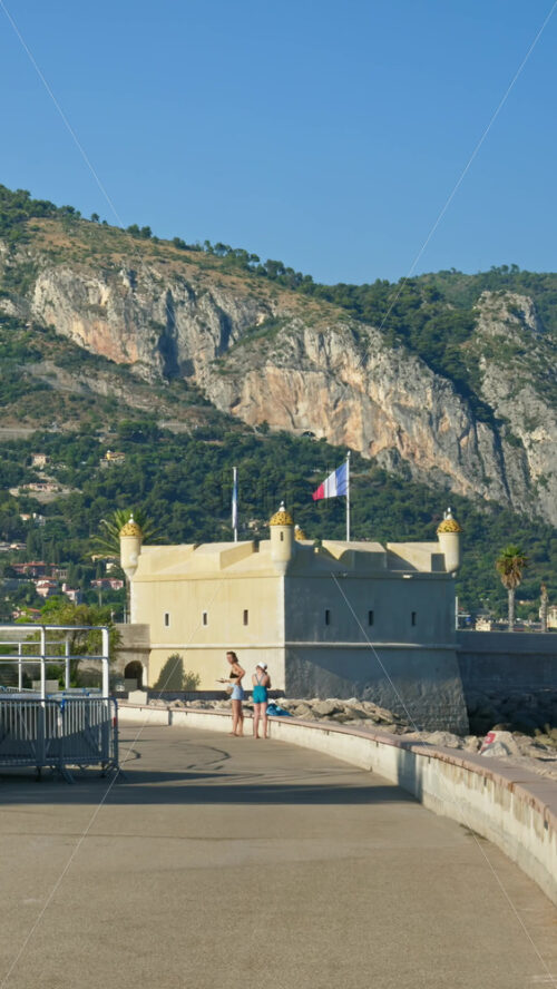 Video - Menton, France - September 4, 2024: Street view of the Jean Cocteau Museum on the French Riviera. Vertical