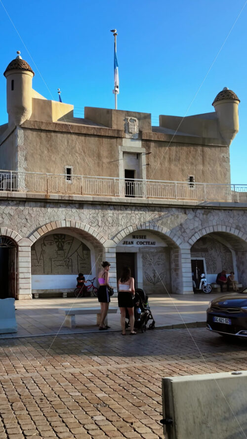 Video - Menton, France - September 4, 2024: Street view of the Jean Cocteau Museum on the French Riviera. Vertical