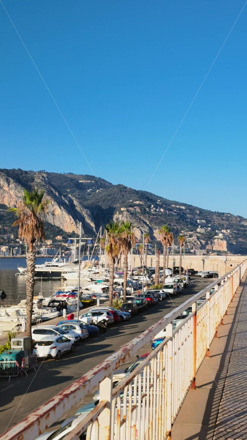 Video - View of boats docked in the Port de Menton in the French Riviera. Vertical