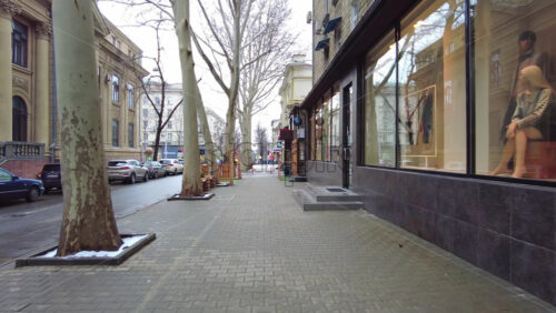 Video - Chisinau, Moldova - April 14, 2021: A walk down the Mihai Eminescu Street in the city centre