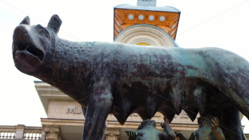 Video - Chisinau, Moldova -April 17, 2021: Capitoline Wolf monument in front of the National History Museum of Moldova in the city centre