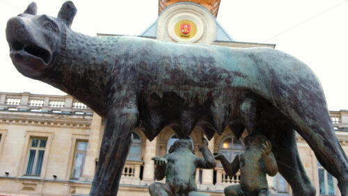 Video - Chisinau, Moldova -April 17, 2021: Capitoline Wolf monument in front of the National History Museum of Moldova in the city centre