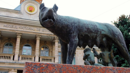 Video - Chisinau, Moldova -April 17, 2021: Capitoline Wolf monument in front of the National History Museum of Moldova in the city centre