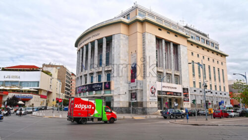 Video - THESSALONIKI, GREECE - SEPTEMBER 21, 2020: The famous drama theater represents a main city culture construction. Parked vehicles near the building - a sign of people's interest in art