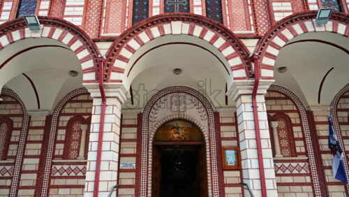 Video - Church of Saint George entrance with floor is made of marble, columns in front of it in Asprovalta, Greece
