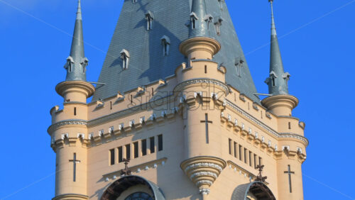 Video - Iasi, Romania - April 25, 2021: Close up of the Palace of Culture on a sunny day