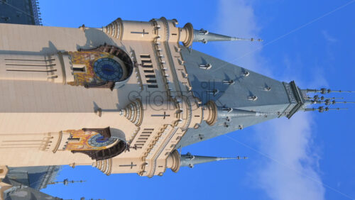 Video - Iasi, Romania - April 25, 2021: Close up of the Palace of Culture on a sunny day. Vertical