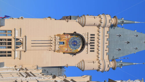 Video - Iasi, Romania - April 25, 2021: Close up of the Palace of Culture on a sunny day. Vertical