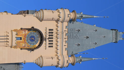 Video - Iasi, Romania - April 25, 2021: Close up of the Palace of Culture on a sunny day. Vertical