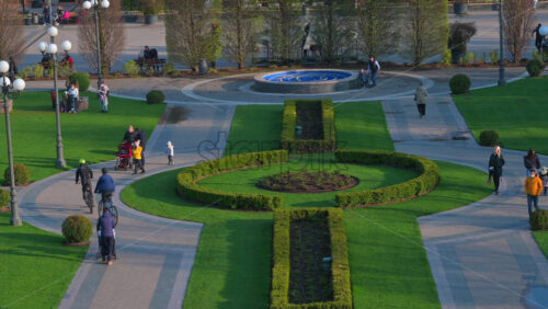 Video - Iasi, Romania - April 25, 2021: View of the garden in the back of the Palace of Culture on a sunny day