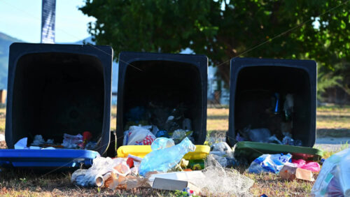 Video - Dropped dumpsters with fallen out trash on the ground, Olympiada, Greece