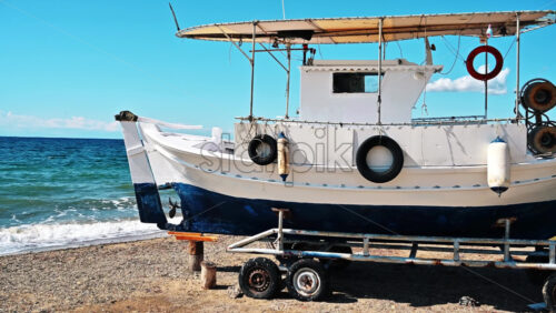 Video - A decoration boat on wheels near the Aegean sea coast in Nikiti, Greece