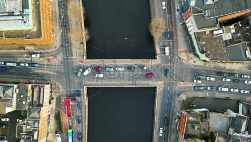 Aerial drone view of Grand Canal Dock and Ringsend in Dublin, Ireland - Starpik Stock