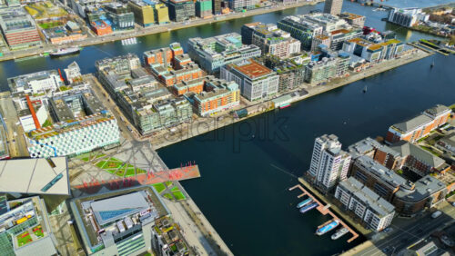 Aerial drone view of Grand Canal Dock and Ringsend in Dublin, Ireland - Starpik Stock