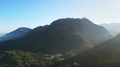 Aerial drone view of the Monserrate Hill in Bogota, Colombia in the morning - Starpik Stock