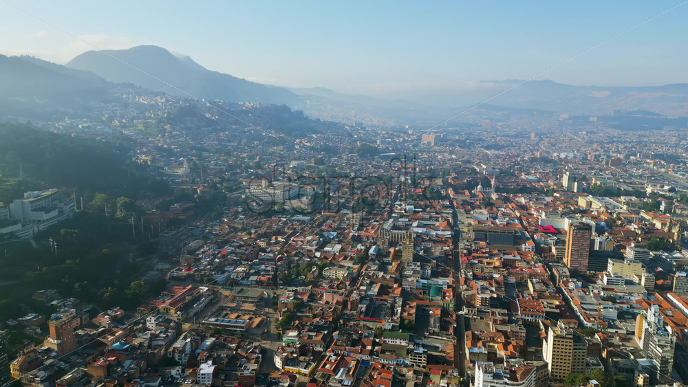Aerial drone view of the skyline of Bogota, Colombia in daylight - Starpik Stock