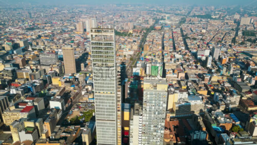 Aerial drone view of the skyline of Bogota, Colombia in daylight - Starpik Stock