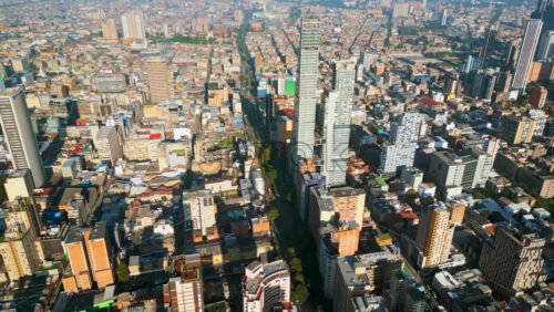 Aerial drone view of the skyline of Bogota, Colombia in daylight - Starpik Stock