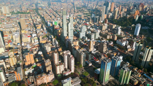 Aerial drone view of the skyline of Bogota, Colombia in daylight - Starpik Stock