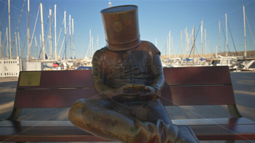 Antibes, France – June 7, 2025: Blind sculpture by David David installed at Port Vauban in daylight - Starpik Stock