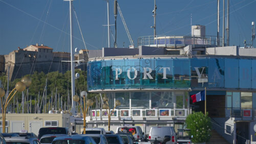 Antibes, France – June 7, 2025: Multiple white boats docked in the Port Vauban in daylight - Starpik Stock