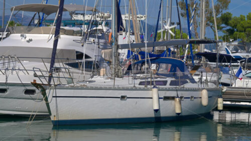 Boats docked in the Marina Baie des Anges in Villeneuve-Loubet, France in daylight - Starpik Stock