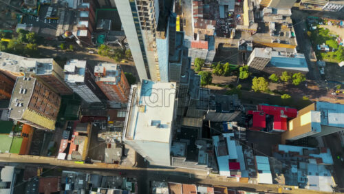 Bogota, Colombia – December 16, 2024: Aerial drone view of the skyscrapers of the capital in daylight - Starpik Stock