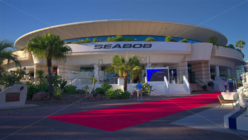 Cannes, France – June 22, 2025: The modern SEABOB center building bathed in bright daylight - Starpik Stock