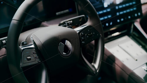 Chisinau, Moldova – June 10, 2025: Close up of the steering wheel of a Denza Z9 car - Starpik Stock