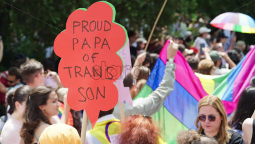 Chisinau, Moldova – June 15, 2025: People marching and holding signs and flags at the Pride Parade in the city center - Starpik Stock