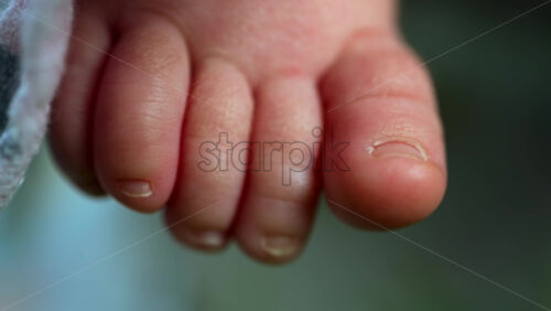 Close up of newborn baby toes showing soft skin and tiny nails - Starpik Stock